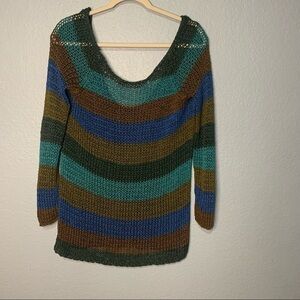 Theory Nimue Space Adriatic Sea Striped Crochet Low Back Sweater